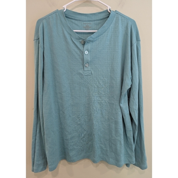 Summersalt Blue Green Button Neck Henley Cotton Top Size Medium - Picture 1 of 4